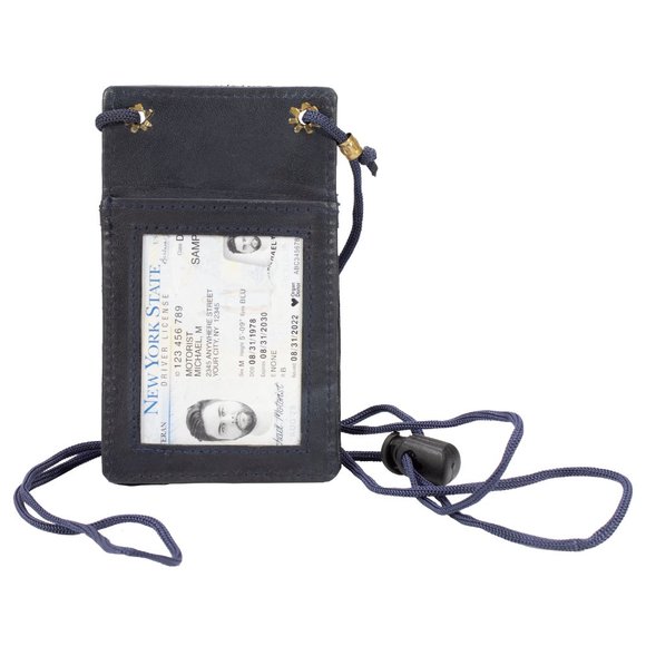 Genuine Leather ID Holder, Blue ID Card Organizer for School, Office - Picture 1 of 7